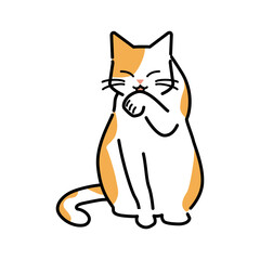 毛づくろいをする猫のイラスト