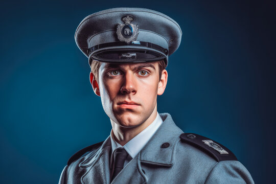Police officer in light grey uniform. Portrait of male police officer. Generative AI