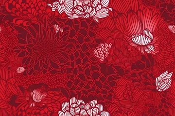 Wandaufkleber Floral pattern. Seamless pattern with decorative flowers and plants. AI generated © tynza