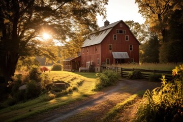 Rustic American Farm Beauty Sunny Day. Generative AI