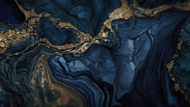Luxury Blue Marble stone with gold lines background texture. Slow panoramic camera motion, macro with deep focus (blur). High detailed 4K video.  Pattern texture surface panning background. 