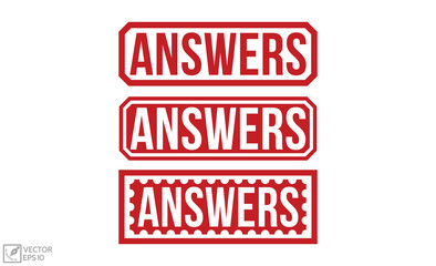 Answers stamp red rubber stamp on white background. Answers stamp sign. Answers stamp set.
