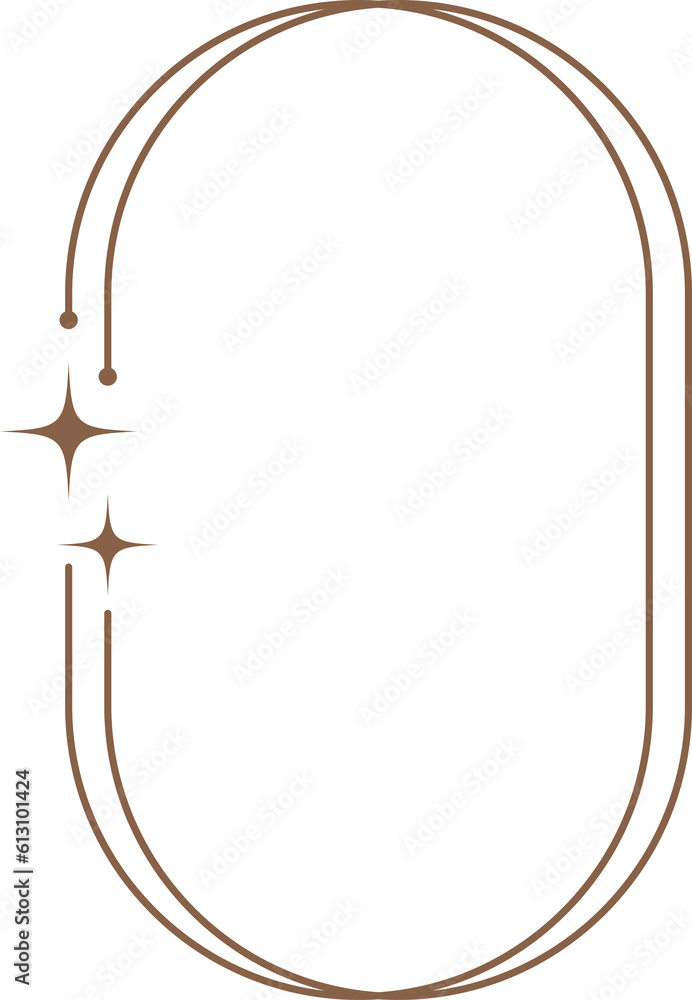 Poster aesthetic frame shape. outline minimal graphic elements with stars. abstract boho arch with sparkles