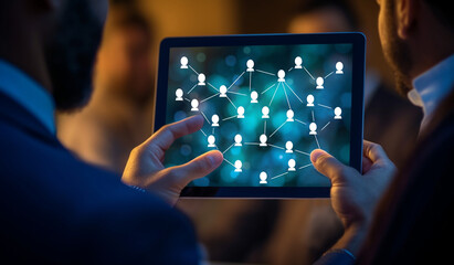 Global business structure of Social media networking. Digital customer service, social media marketing. Generative AI