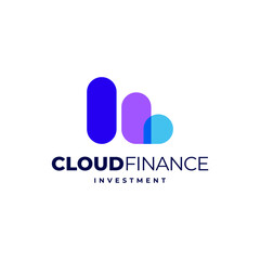 CLOUD FINANCE INVESTMENT CHART BAR LOGO VECTOR ICON ILLUSTRATION OVERLAPING COLOR STYLE