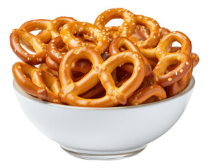 Fototapeta premium Salted pretzels in bowl isolated. Generative AI.