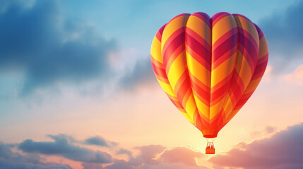 Fototapeta premium colorful hot air balloon in sunset copy space. Generative Ai