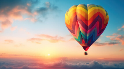 Fototapeta na wymiar hot air balloon at sunset free space. Generative Ai