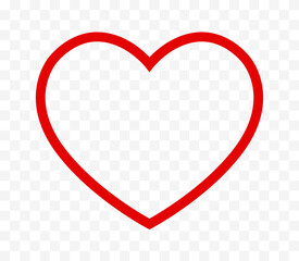 Red heart line icon on transparent background. Easily editable line art symbol. Vector stock illustration.