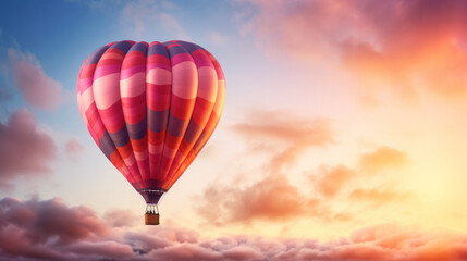 Obraz premium Beautiful hot air balloon in sunset. Generative Ai