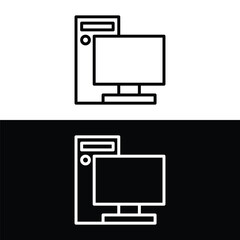 Computer outline icons. PC monitor, system unit (case), laptop. Pixel Perfect. Line vector illustration. Eps10