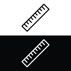 Ruler icon. Straightedge sign. Geometric symbol. Linear outline icon on white and black background