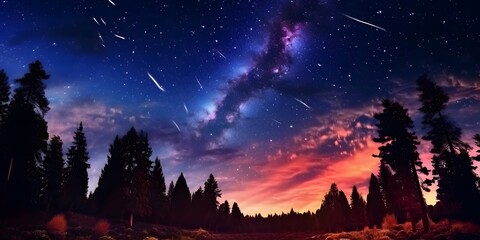 night sky forest background illustration,Generative AI