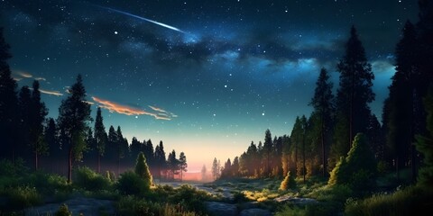 Fototapeta na wymiar night sky forest background illustration,Generative AI