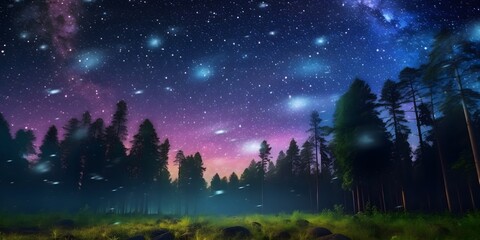 Fototapeta na wymiar night sky forest background illustration,Generative AI