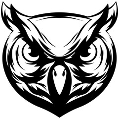 Fototapeta premium Owl isolated illustration. Black color on white background image. Wild bird design logo.