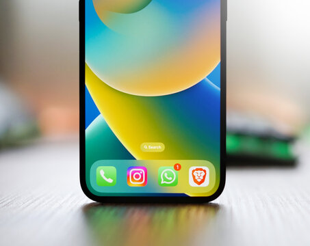 Close up Mobile phone Iphone 14 pro max with application icons