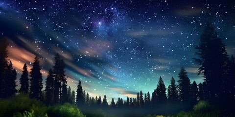 night sky forest background illustration,Generative AI