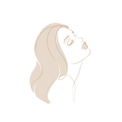 Beautiful girl with long hair one line art. Beautiful woman fashion abstract female portrait, isolated vector illustration. Tattoo, print and logo design for spa or beauty salon.