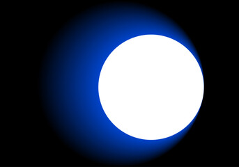 Luna llena con fondo degradado azul negro. Plantilla  con circulo blanco y fondo de degradado radial azul negro