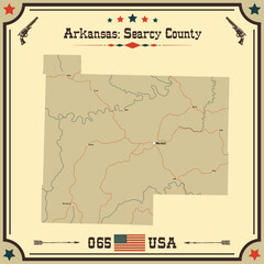 Large and accurate map of Searcy County, Arkansas, USA with vintage colors.