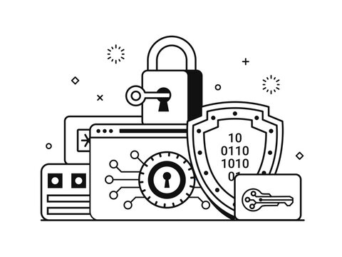 black and white security concept with padlock clip art preview