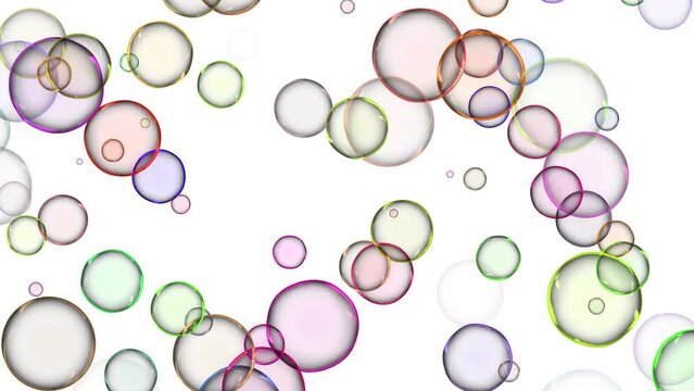 Abstract animated background. Glowing colorful bubbles on white background.