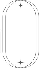 Aesthetic frame shape. Outline minimal graphic elements with stars. Abstract boho arch with sparkles. Trendy geometric template for poster and story.