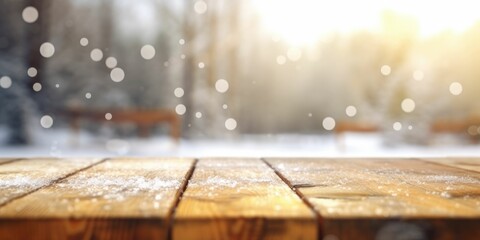 wooden table winter season with generative ai