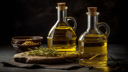 Bottles of infused cooking oils