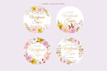 chrysanthemum and rose floral label illustration