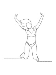 Continuous one line drawing of beautiful girl in swimsuit illustration. Vector illustration.