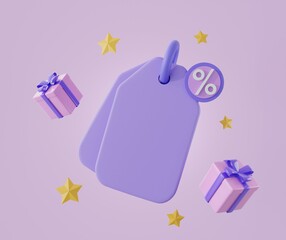 christmas gift box.discount coupon for online shopping with Bell notification and Empty copy space on white background.Online sales concept Profitable business.3D voucher gift mock up icon.