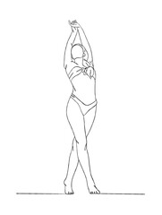 Continuous one line drawing of beautiful girl in swimsuit illustration. Vector illustration.