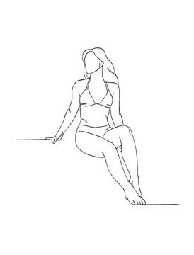 recommend clip art: Continuous one line drawing of beautiful girl in swimsuit illustration. Vector illustration.