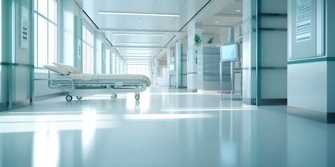 Naklejka na ściany i meble Blurred interior of hospital - abstract medical background