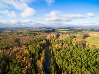 Giant concrete lock Bajory in autumn scenery - part of Masurian Canal which was to connect the Great Masurian Lakes with Baltic sea, Mazury, Poland (former East Prussia)