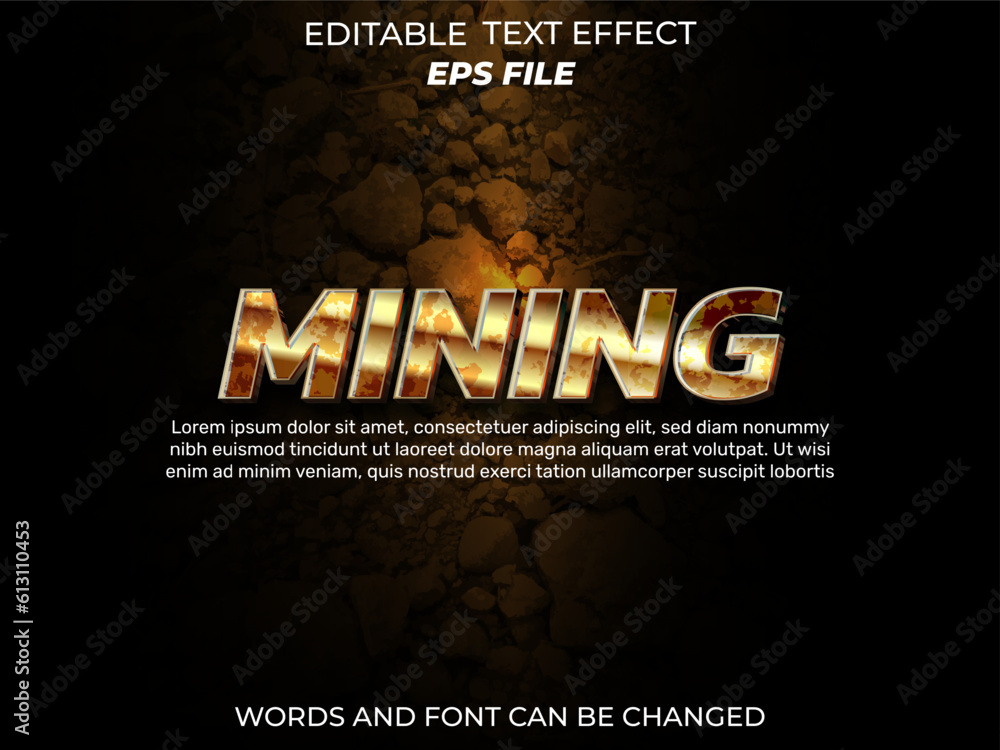 Poster mining text effect, font editable, typography, 3d text. vector template