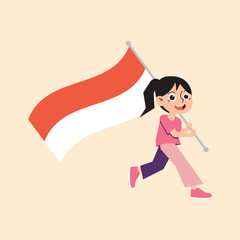 Little girl running and holding flag