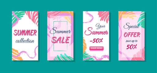 Fototapeta na wymiar Summer sale vertical posters with retro strokes