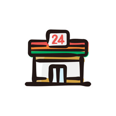 Convenience store - Japanese modern culture icon/illustration (Hand-drawn line, colored version)