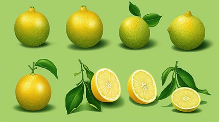 lemon fruit with leaves isolated on background. Generative AI
