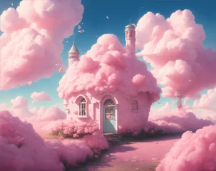 Fototapeten Candy ice cream landscape with pink clouds © david