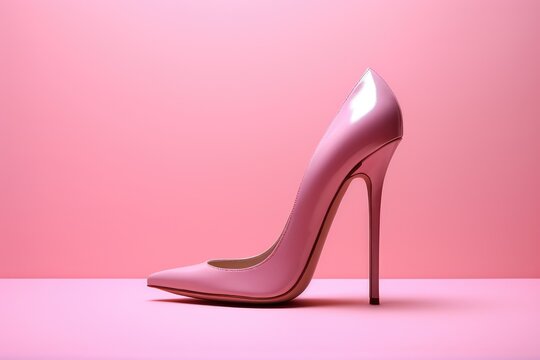 Studio photo of pink stiletto heel on pink background, shoe fashion, beautiful stiletto