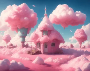 Fototapete Hell-pink Candy ice cream landscape with pink clouds