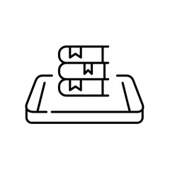 Digital library access. Stack of books on isometric smartphone. Pixel perfect, editable stroke icon