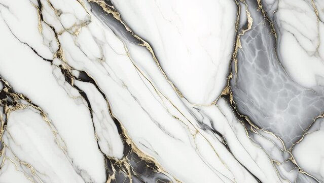 Luxury White Marble stone with gold lines background texture. Slow panoramic camera motion, macro with deep focus (blur). High detailed 4K video.  Pattern texture surface panning background. 
