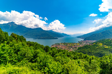 Fototapeta premium Panorama of Lake Como, on a summer day, photographed from Gravedona. 