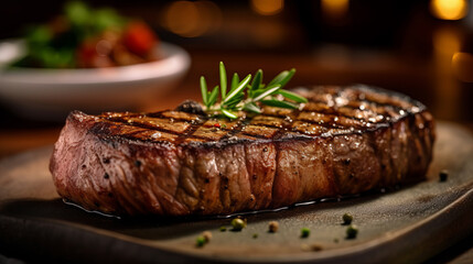 The New York Strip steak has delicious food. AI Generated. - 613112498