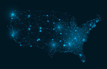 USA grid wireframe map. Connected network of states of America capitals, American internet communications and futuristic digital map vector illustration © WinWin